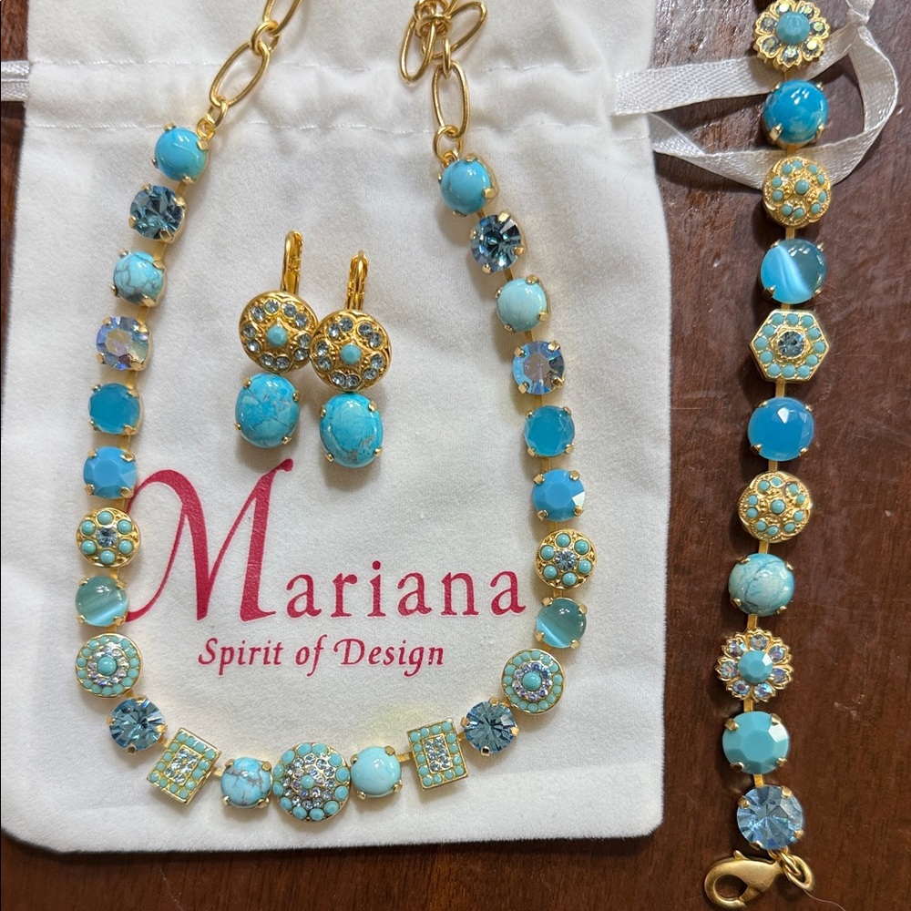 Mariana Turquoise and Gold Necklace Set (Never worn!)